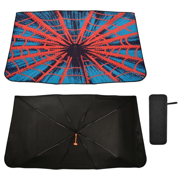 Qxltty Red Spiderweb Windshield Sun Shade Umbrella Protect Car from Sunrays and Heat Damage Keep Cool and Interior