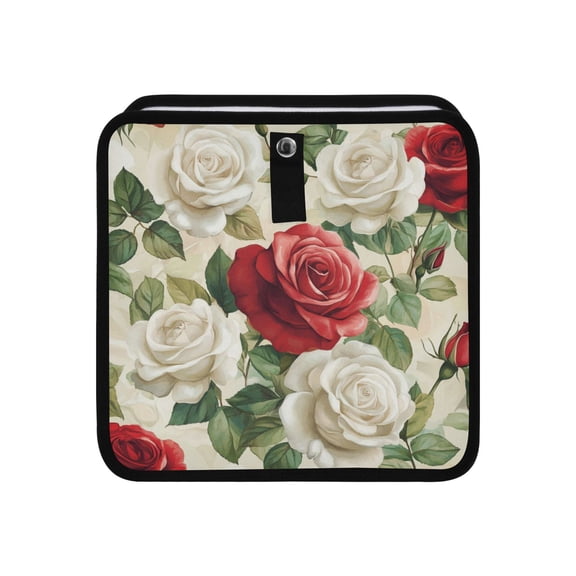 Qxltty Red White Rose Pattern Car Dumpster Collapsible Rear Seat Suspension Trash for Front Seat Center Console in Vehicle