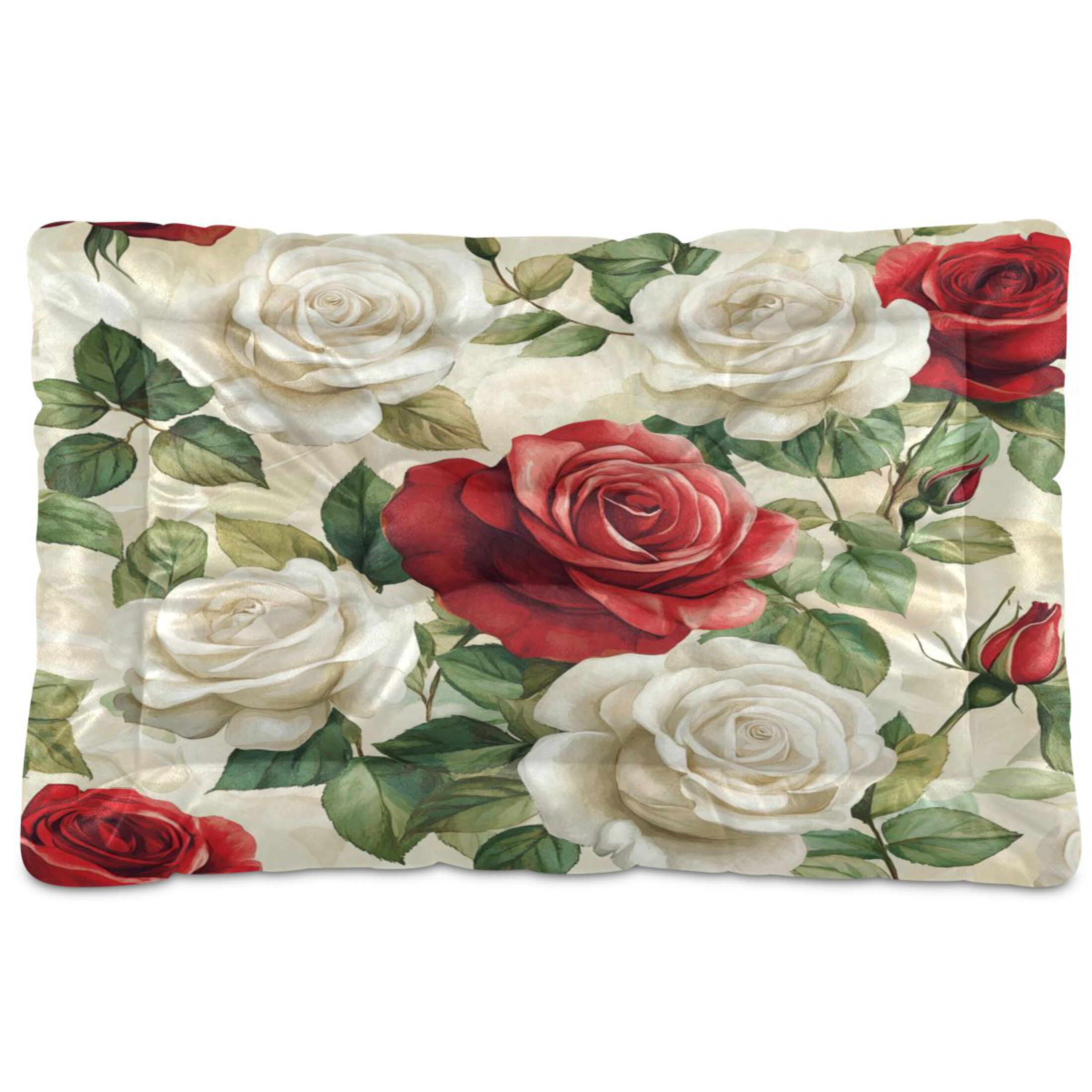 Qxltty Red White Rose Pattern Ped Pad Wear-resistant and Hard to Bite Through Sleeping Pad for Small Medium Large Dogs Winter Pet Bed 36×24in