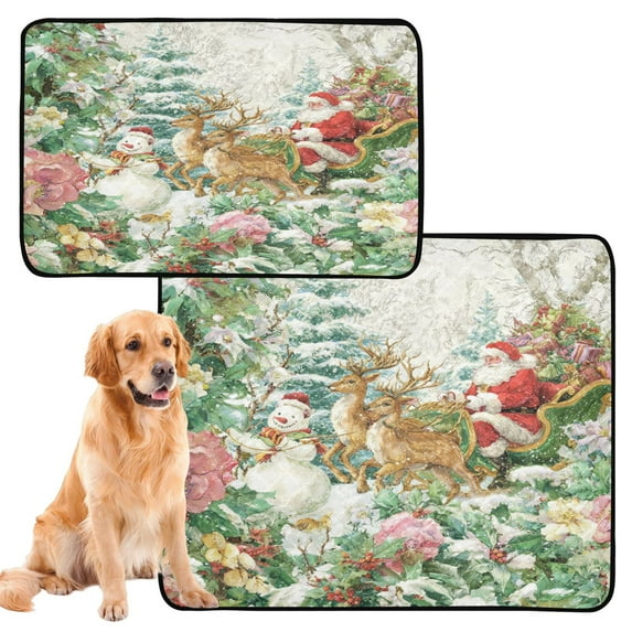 Qxltty Reindeer and Santa Claus Cat litter Pads Pet Set of 2 Diaper Mats Center Anti-leakage Layer Absorbent Soft and Comfortable