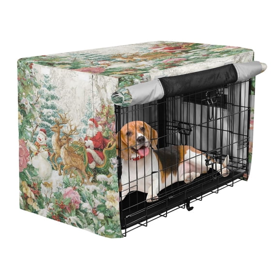 Qxltty Reindeer and Santa Claus Crate Cover Durable Oxford Cloth Pet Kennel Sunshade Universal Fit for 40in Wire Cage