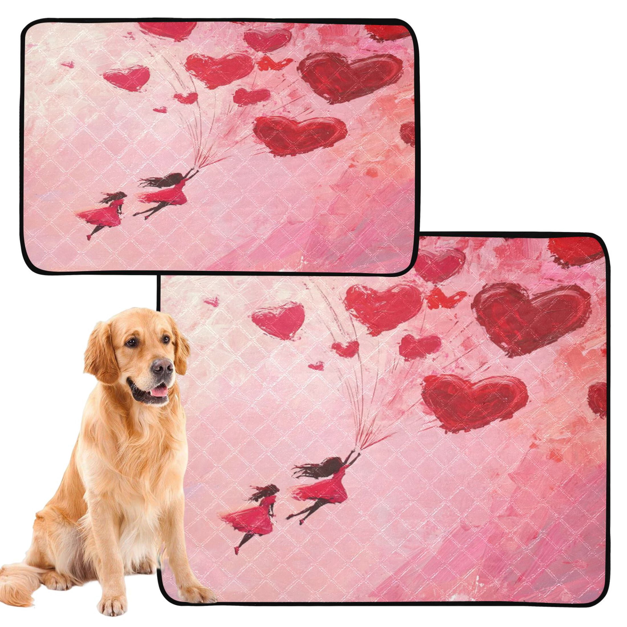 Qxltty Release Red Heart Balloon Cat litter Pads Pet Set of 2 Diaper Mats Center Anti-leakage Layer Absorbent Soft and Comfortable