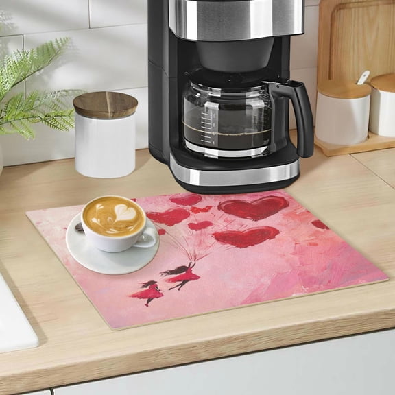 Qxltty Release Red Heart Balloon Leather Drying Mat for Kitchen Countertops Coffee Mats Hide Stain Quickly Absorbs Water Tableware Decor