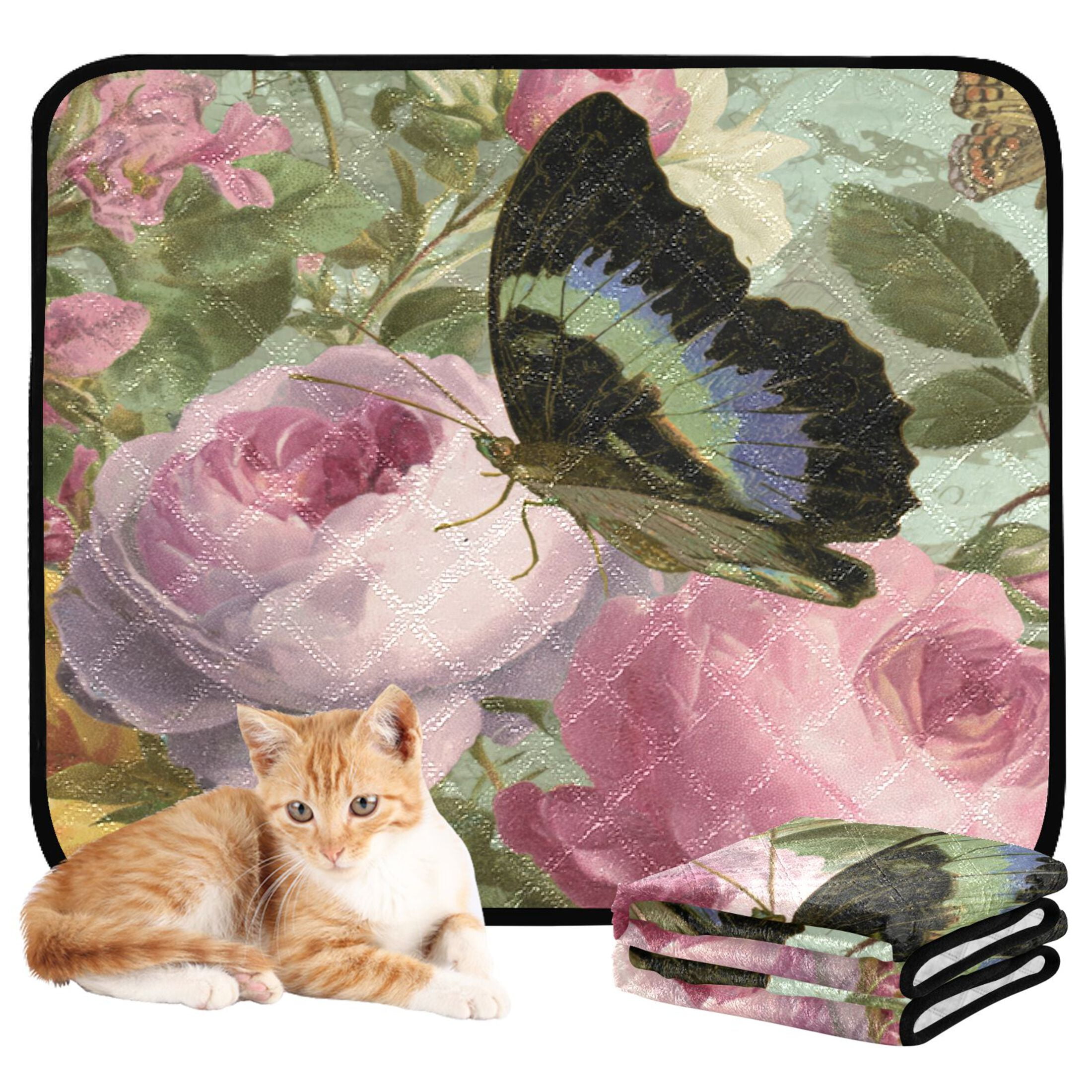 Qxltty Retro Butterfly Cat litter Pads Pet Set of 3 Diaper Mats Center Anti-leakage Layer Absorbent Soft and Comfortable