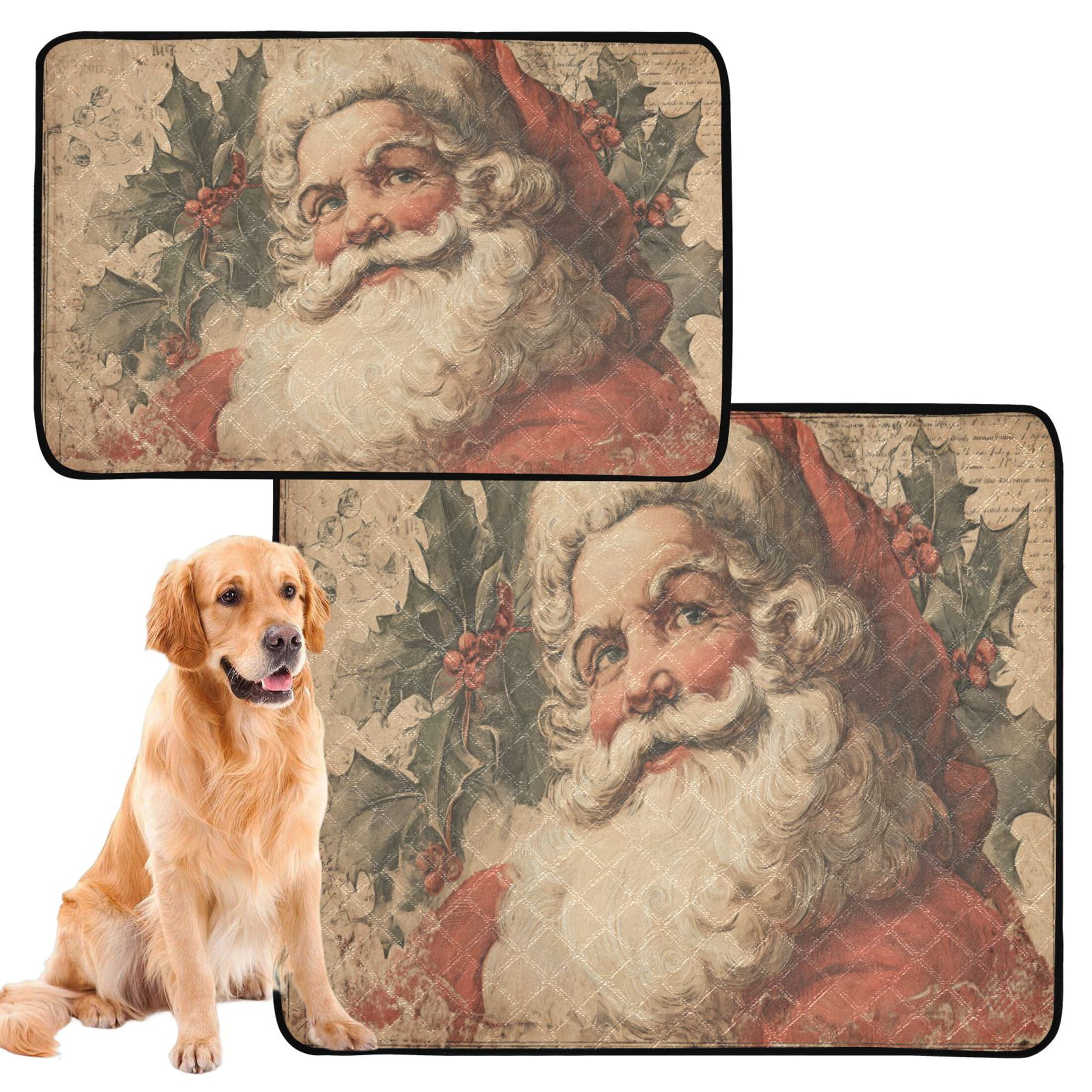 Qxltty Retro Santa Claus Cat litter Pads Pet Set of 2 Diaper Mats Center Anti-leakage Layer Absorbent Soft and Comfortable
