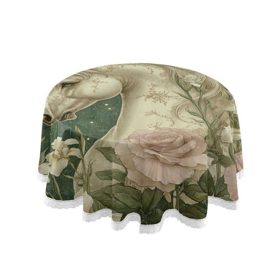 Qxltty Retro Unicorn Round Tablecloth 60 Inch Dia Washable Table Cover with Dust-Proof Wrinkle Resistant for Restaurant Picnic Indoor and Outdoor Dining