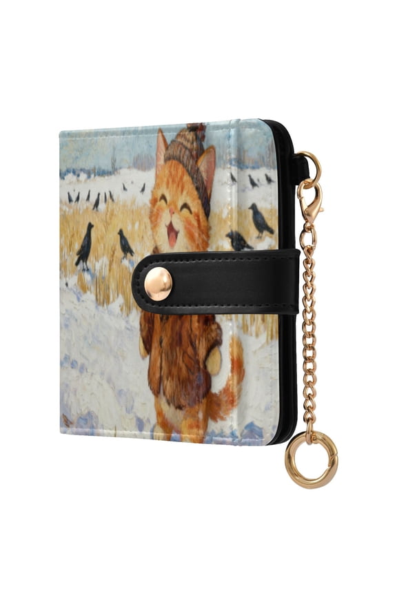 Rice Field Kittens Ladies Wallet Rfid Slim Thin Compact Credit Card Women Wallet Zipper Coin Pocket and ID Window for Female Gifts