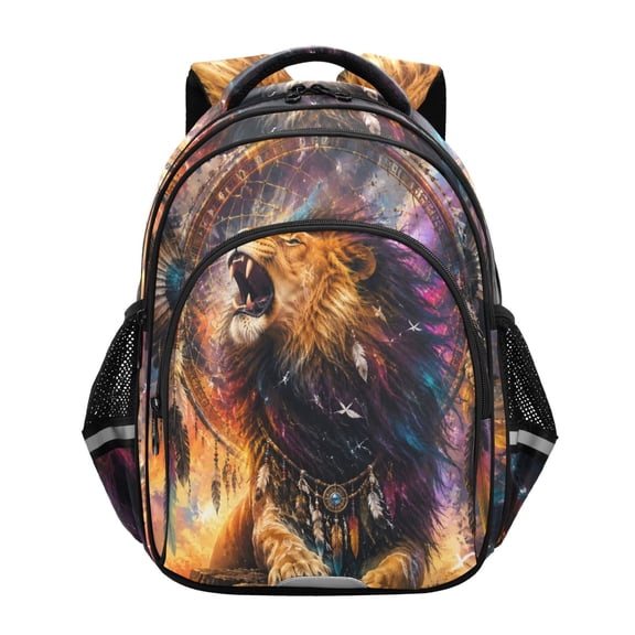 Qxltty Roaring Lion Backpack Lightweight Multi Pocket Daypack Reflective Bookbag with Adjustable Straps