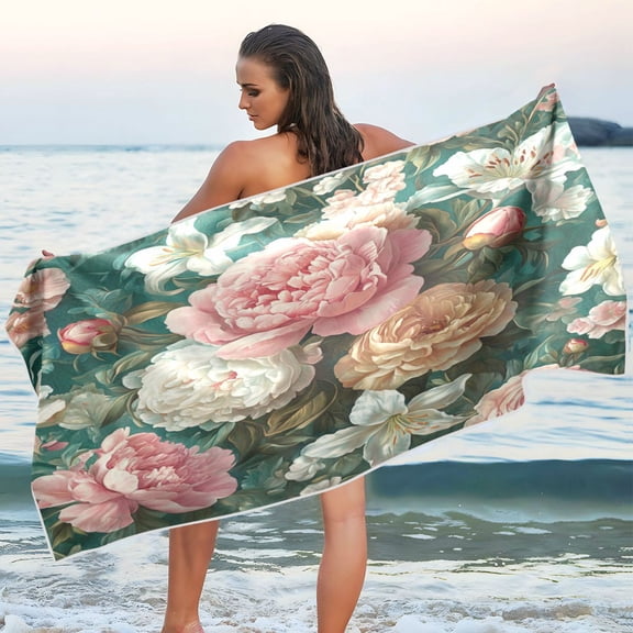 Qxltty Rococo Floral Beach Towel Sand Free Bath Towel Absorbent Quick Dry Soft Lightweight Blanket for Travel Gym Camping 60x30in