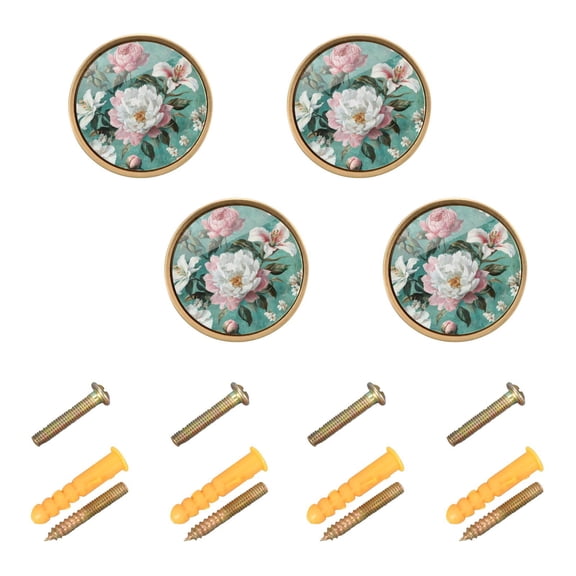 Qxltty Rococo Florals Cabinet Knobs Kitchen Drawer Knobs Round Door Pulls Dressing Table Wardrobe Closet Knob Handles Decorative Set of 4