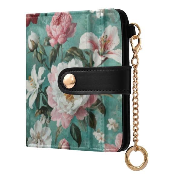 Qxltty Rococo Florals Ladies Wallet Rfid Slim Thin Compact Credit Card Women Wallet Zipper Coin Pocket and ID Window for Female Gifts
