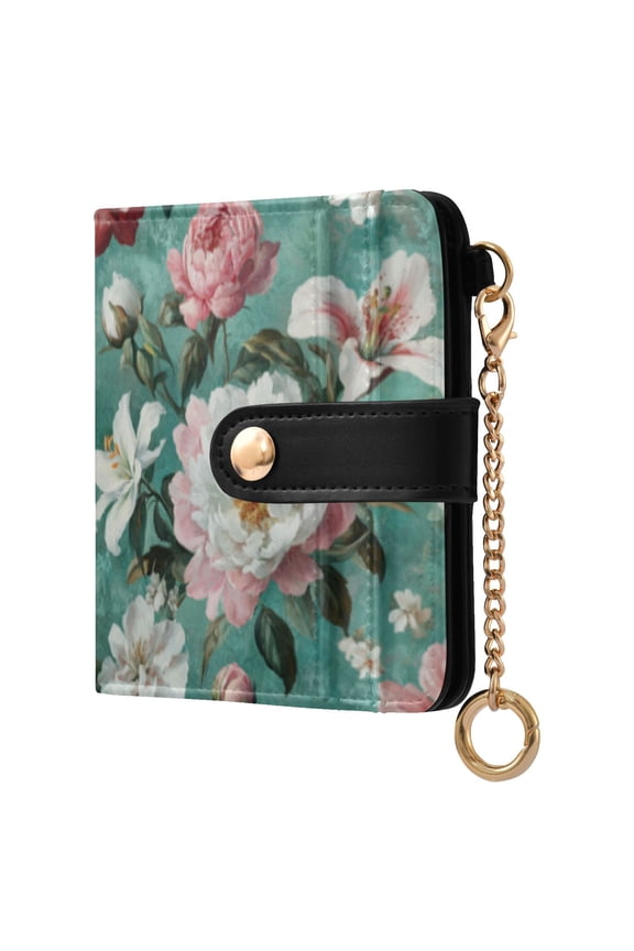 Rococo Florals Ladies Wallet Rfid Slim Thin Compact Credit Card Women Wallet Zipper Coin Pocket and ID Window for Female Gifts