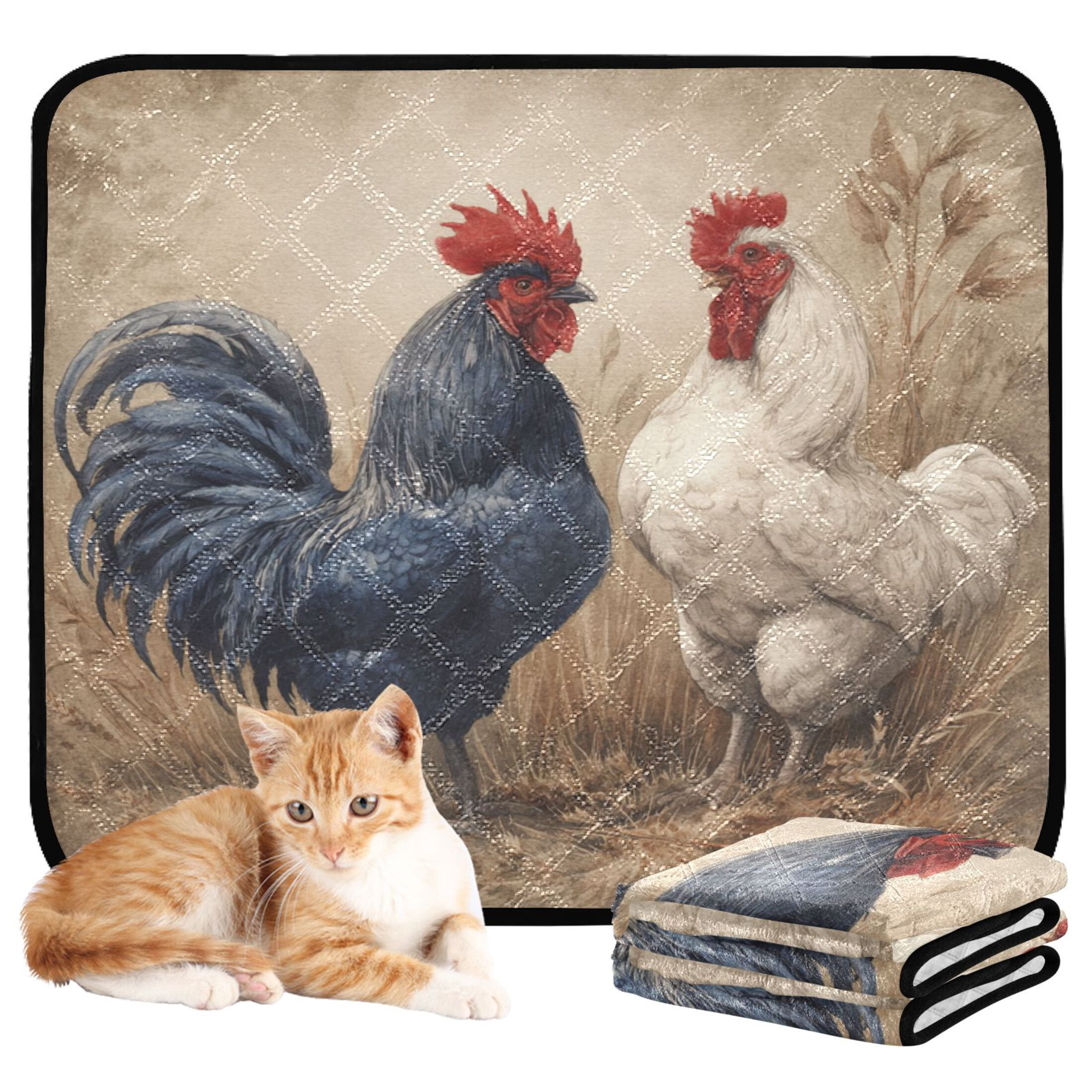 Qxltty Rooster Cat litter Pads Pet Set of 3 Diaper Mats Center Anti-leakage Layer Absorbent Soft and Comfortable