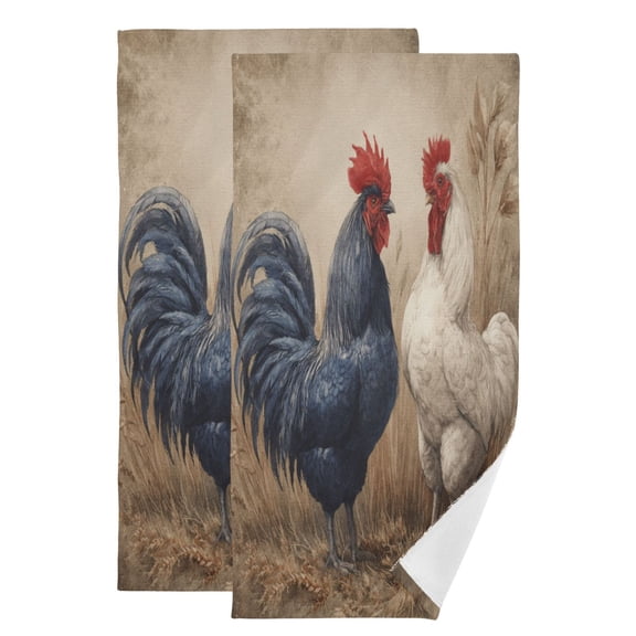 Qxltty Rooster Face Towel Set of 2 Polyester Cotton Soft Bath Towels for Bathroom Kitchen Hotel Spa 28.3x14.4in