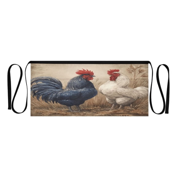Qxltty Rooster Kitchen Cooking Apron for Women Men with Pockets Waiter Short Aprons