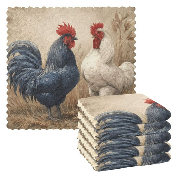 Qxltty Rooster Kitchen Towels Set of 6 Ultra Soft Absorbent Quick Drying Dish Cloths 11 x 11in