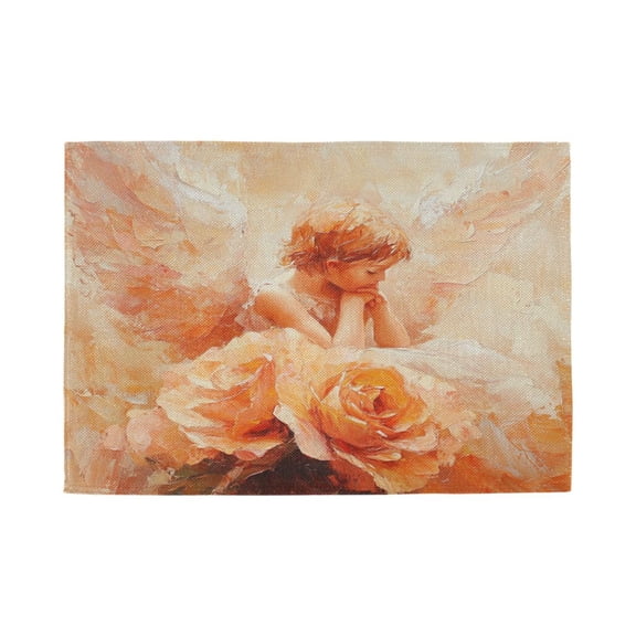 Qxltty Rose Angel Placemats Set of 1 Heat Resistant Non-Slip Place mat for Dining Table Washable Durable Polyester Woven Table Decorations