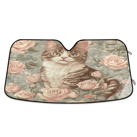 Qxltty Rose Civet Cat Car Windshield Sunshades Foldable UV Rays Sun Visor Protector Keep Your Vehicle Cool 55×27.6in