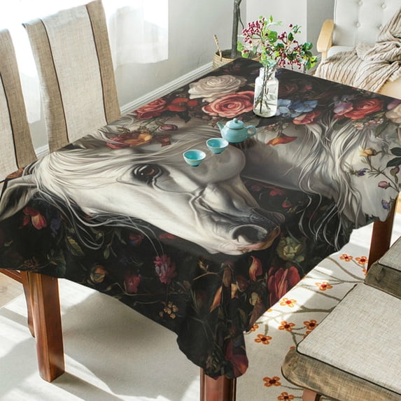 Qxltty Rose Of Horse Square Tablecloth 60×120in Thick Wrinkle Resistant Heat Proof Durable Table Cover for Dining Table