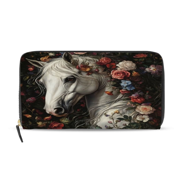 Qxltty Rose Of Horse Women's Leather Wallet Fashion Retro Multi Card Holder with Cell Phone Pocket Mothers Day Gifts