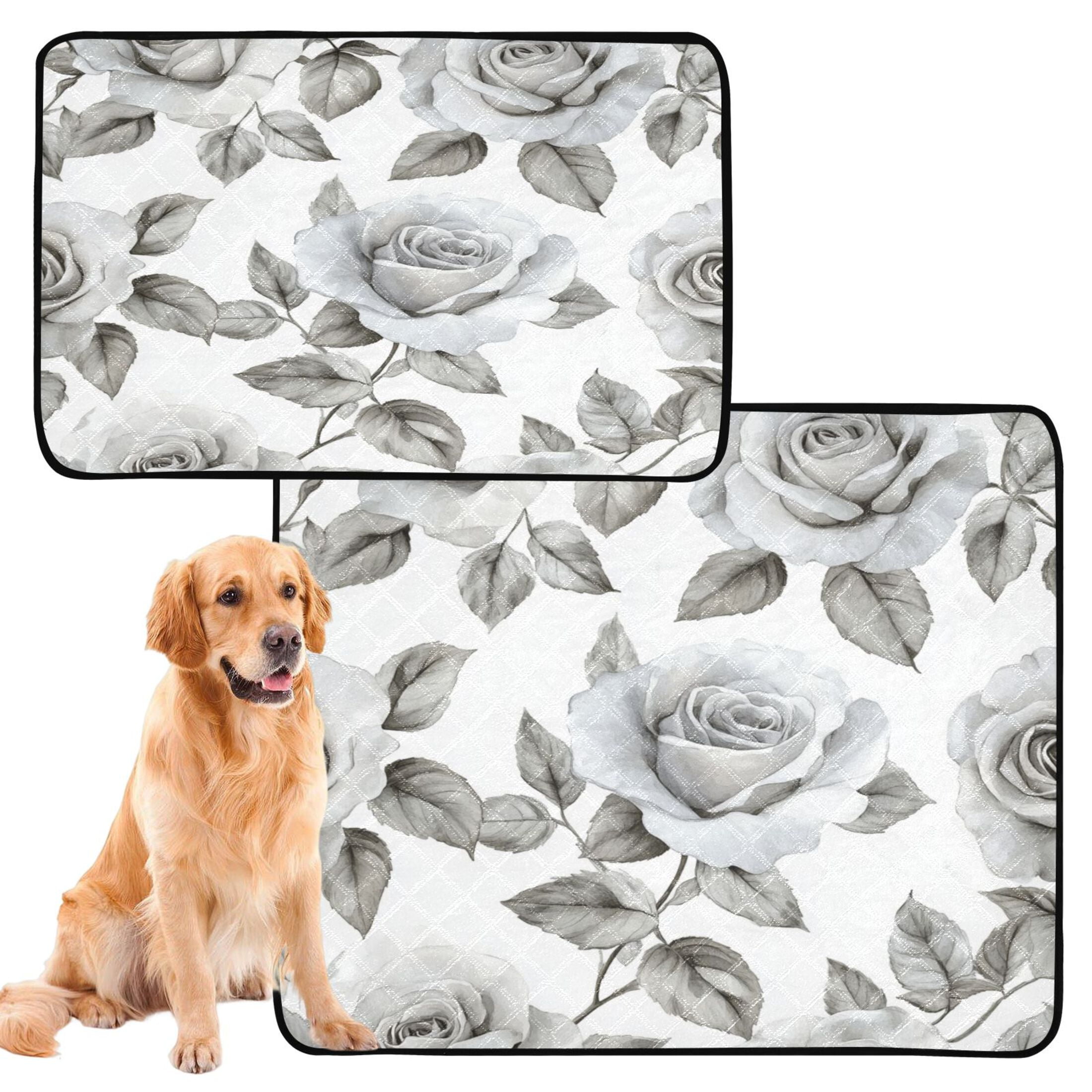 Qxltty Rose Pattern in Gray and White Tones Cat litter Pads Pet Set of 2 Diaper Mats Center Anti-leakage Layer Absorbent Soft and Comfortable