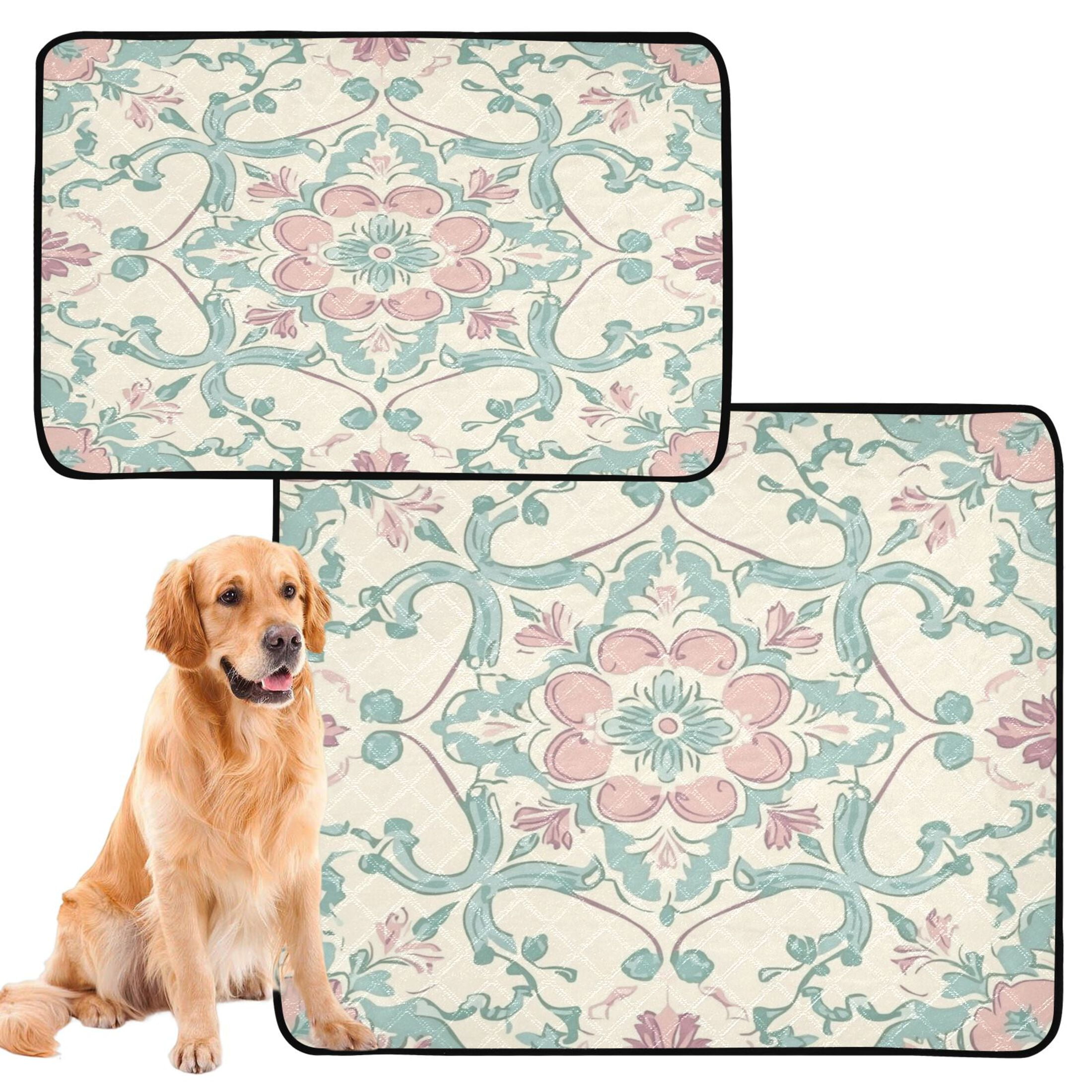 Qxltty Rose Red Boho Pattern Cat litter Pads Pet Set of 2 Diaper Mats Center Anti-leakage Layer Absorbent Soft and Comfortable