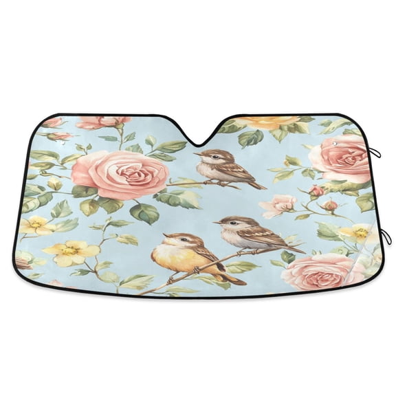 Qxltty Rose Sparrow Drawing Car Windshield Sunshades Foldable UV Rays Sun Visor Protector Keep Your Vehicle Cool 55×27.6in
