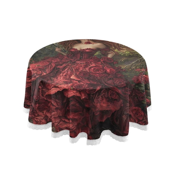 Qxltty The Rose Wedding Round Tablecloth 60 Inch Dia Washable Table Cover with Dust-Proof Wrinkle Resistant for Restaurant Picnic Indoor and Outdoor Dining