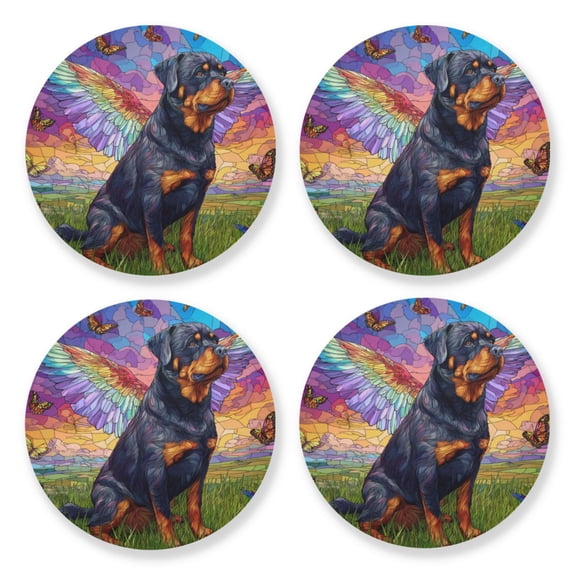 Qxltty Rottweiler Dog Wooden Coasters Set of 4 Fun and Practical Perfectly Non-Slip Warm Home Accent