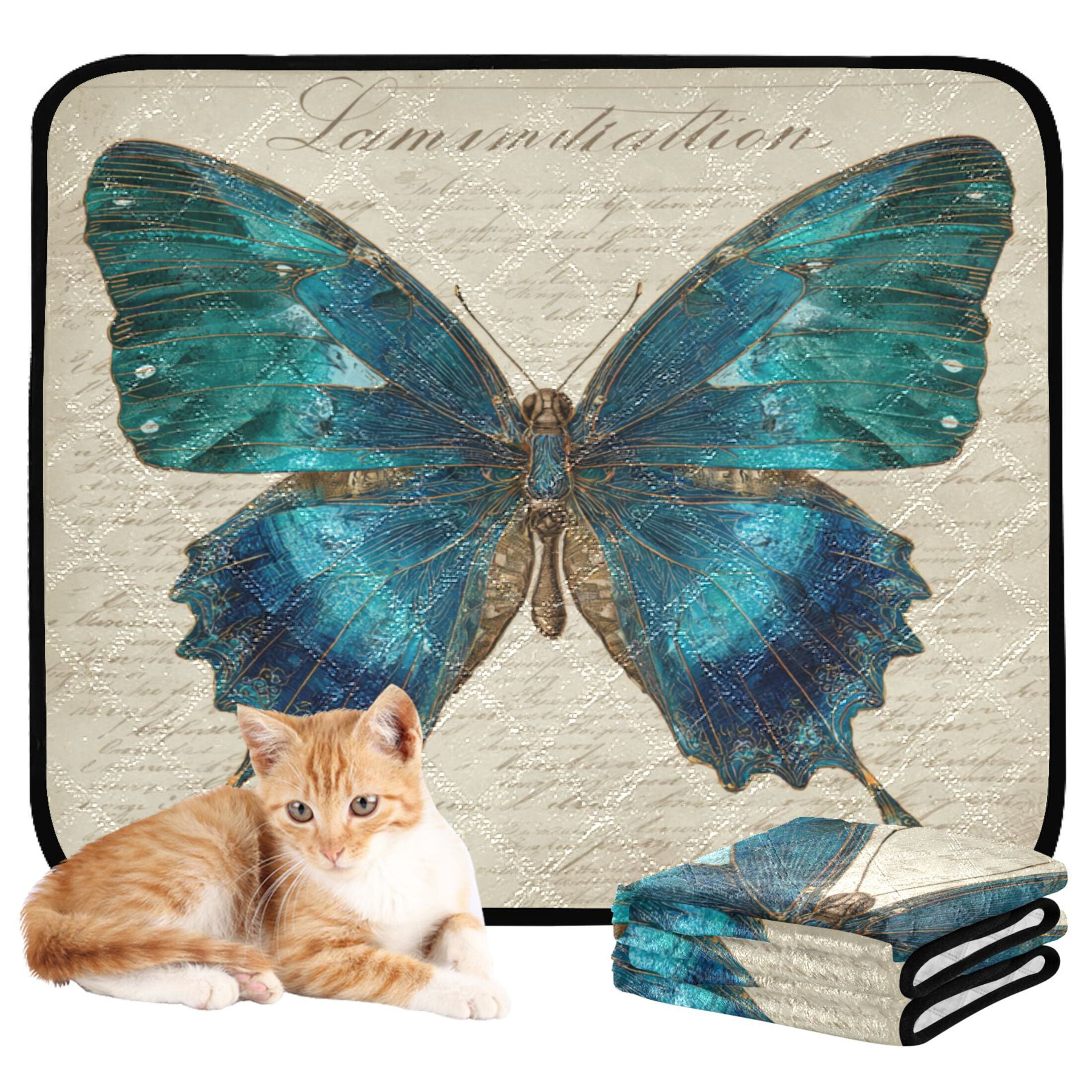 Qxltty Royal Blue Butterfly Cat litter Pads Pet Set of 3 Diaper Mats Center Anti-leakage Layer Absorbent Soft and Comfortable