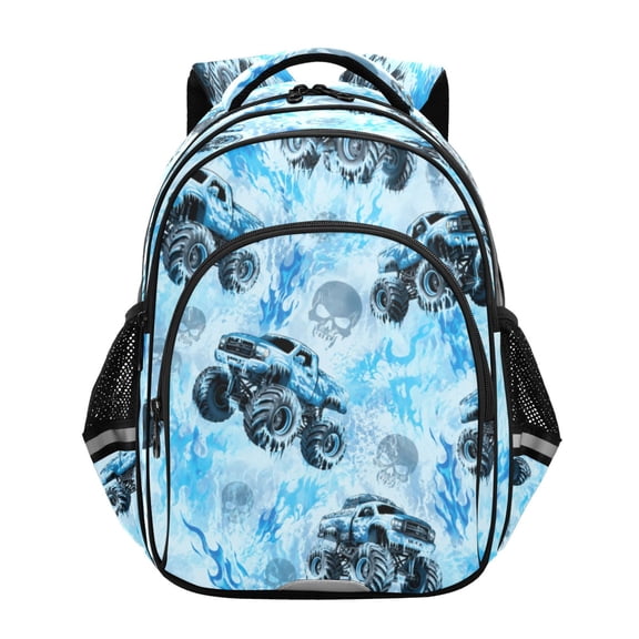 Qxltty Royal Blue Monster Truck Backpack Lightweight Multi Pocket Daypack Reflective Bookbag with Adjustable Straps