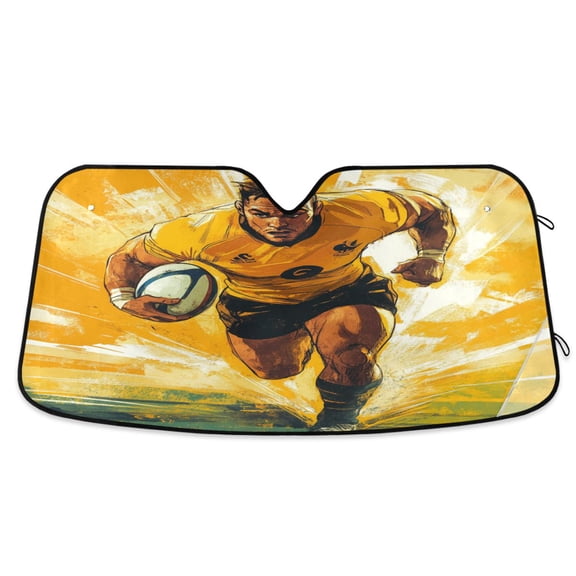 Qxltty Rugby Player Running on The Field Of Play Car Windshield Sunshades Foldable UV Rays Sun Visor Protector Keep Your Vehicle Cool 53×23.5in