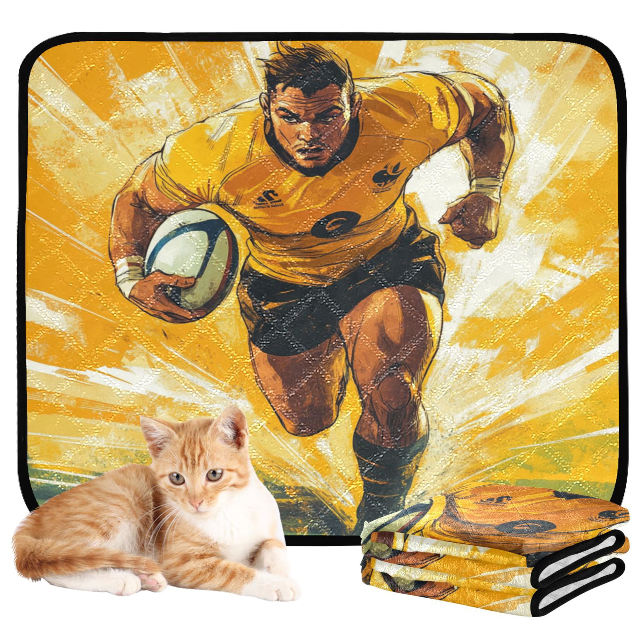 Qxltty Rugby Player Running on The Field Of Play Cat litter Pads Pet Set of 3 Diaper Mats Center Anti-leakage Layer Absorbent Soft and Comfortable