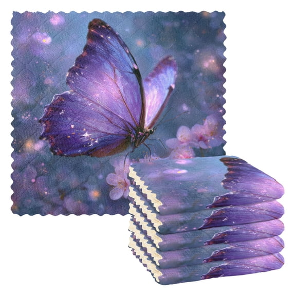 Qxltty Sakura Purple Butterfly Kitchen Towels Set of 6 Ultra Soft Absorbent Quick Drying Dish Cloths 11 x 11in