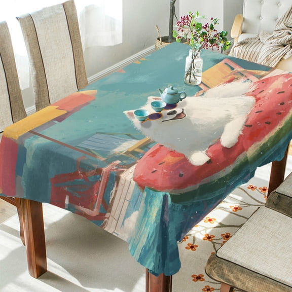 Qxltty Samoyed Dog Square Tablecloth 54×72in Thick Wrinkle Resistant Heat Proof Durable Table Cover for Dining Table