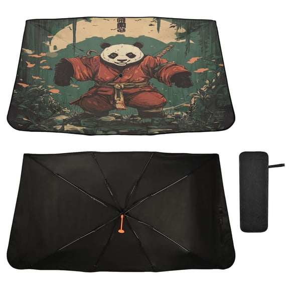 Qxltty Samurai Panda Pattern Windshield Sun Shade Umbrella Protect Car from Sunrays and Heat Damage Keep Cool and Interior