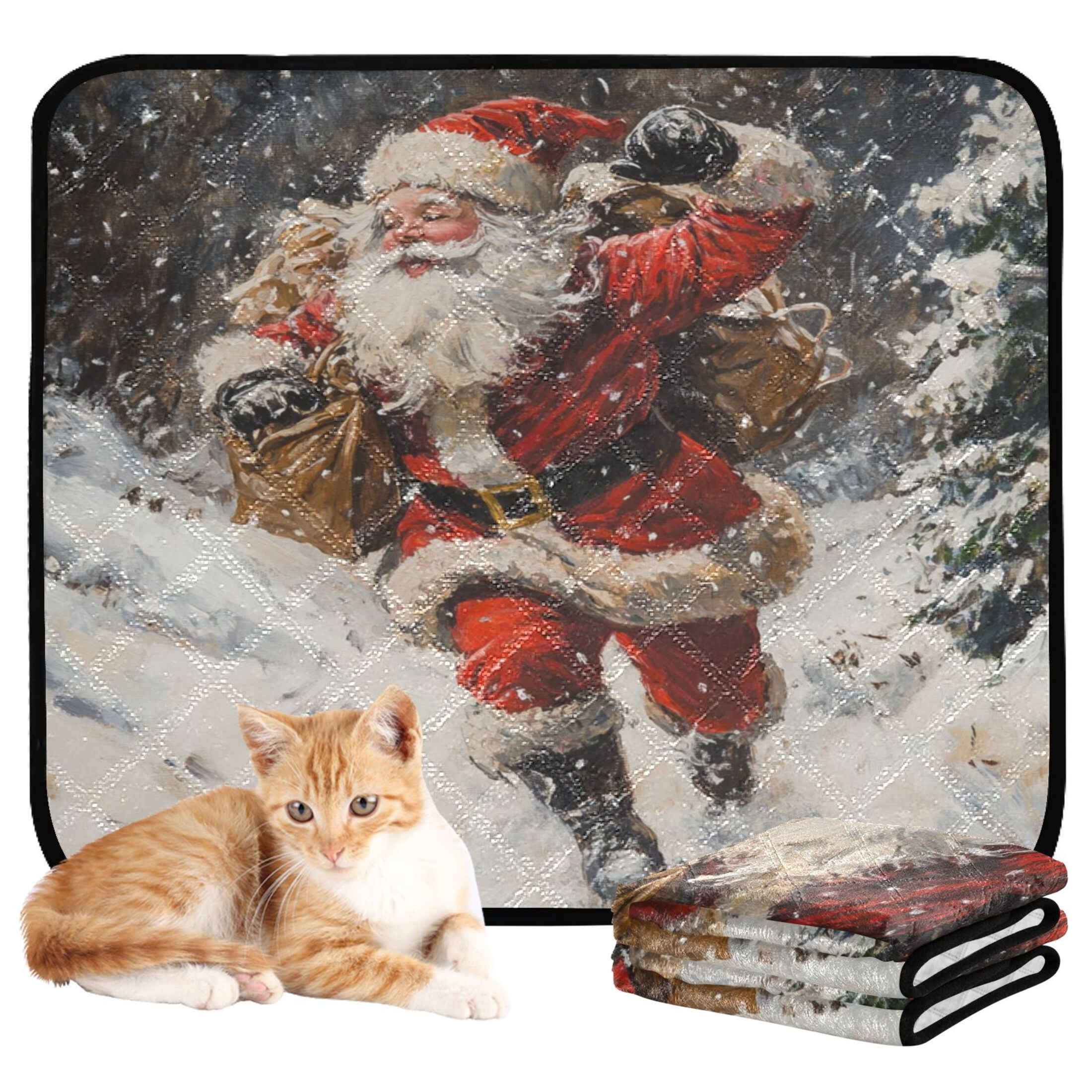 Qxltty Santa Claus Delivers Gifts in The Snow Cat litter Pads Pet Set of 3 Diaper Mats Center Anti-leakage Layer Absorbent Soft and Comfortable