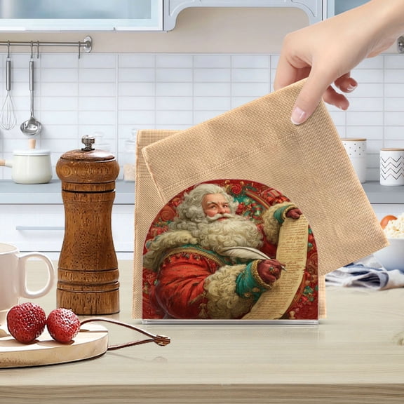 Qxltty Santa Claus Writing Illustration Acrylic Napkin Holder Set of 2 Transparent Dining Table Kitchen Cafeteria Home Decor 4.1x4.9x1.97in