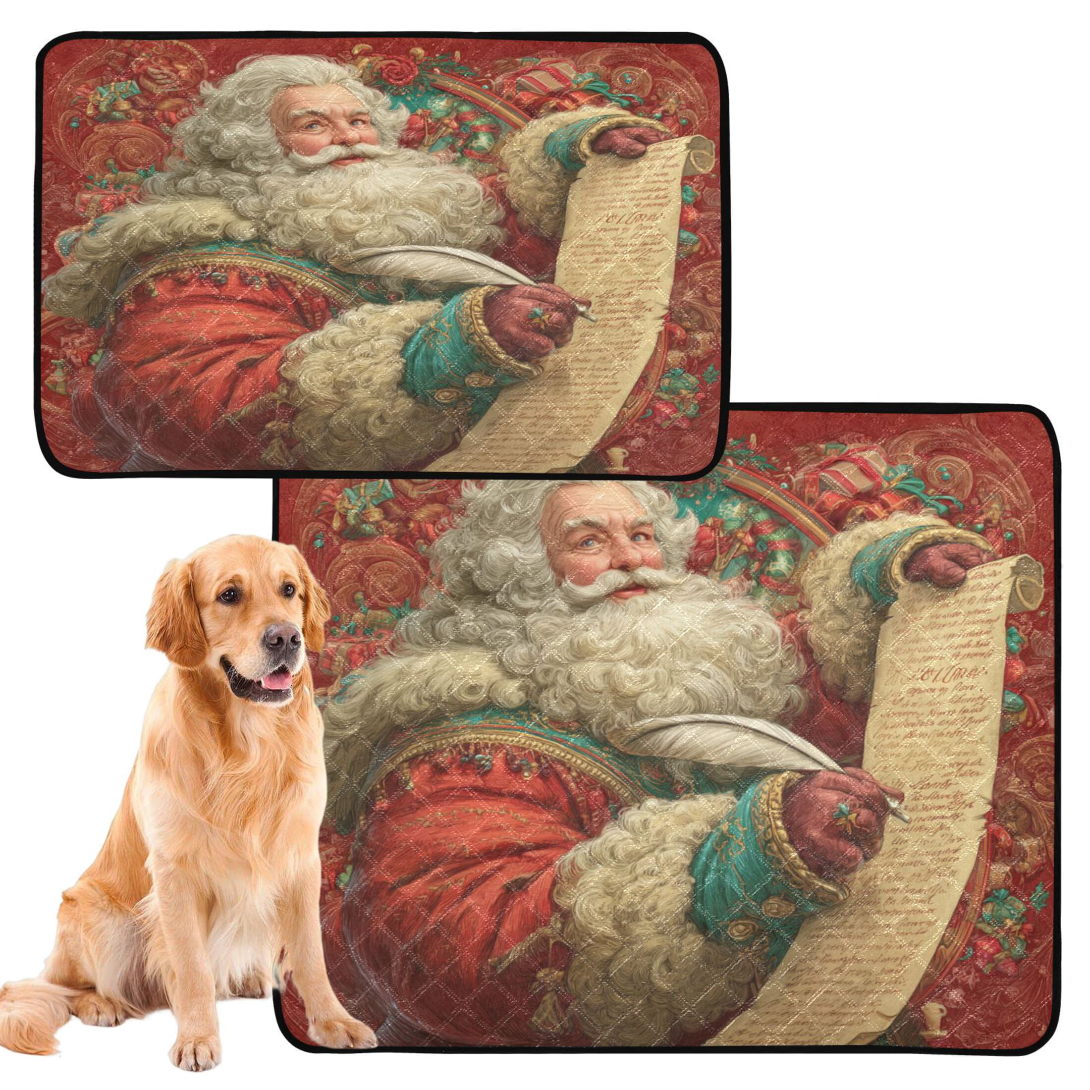 Qxltty Santa Claus Writing Illustration Cat litter Pads Pet Set of 2 Diaper Mats Center Anti-leakage Layer Absorbent Soft and Comfortable