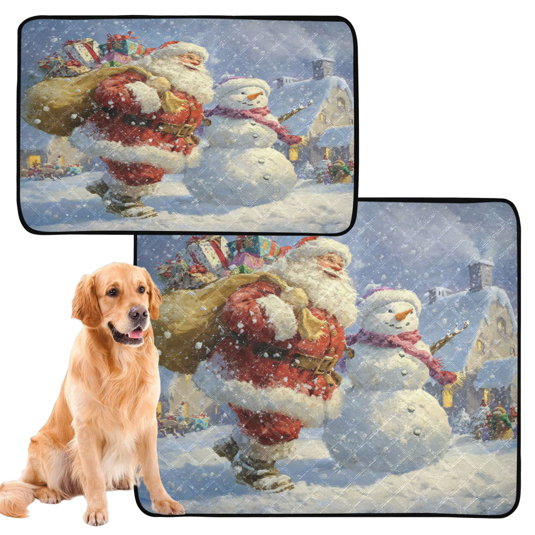 Qxltty Santa Claus and Snowman Cat litter Pads Pet Set of 2 Diaper Mats Center Anti-leakage Layer Absorbent Soft and Comfortable