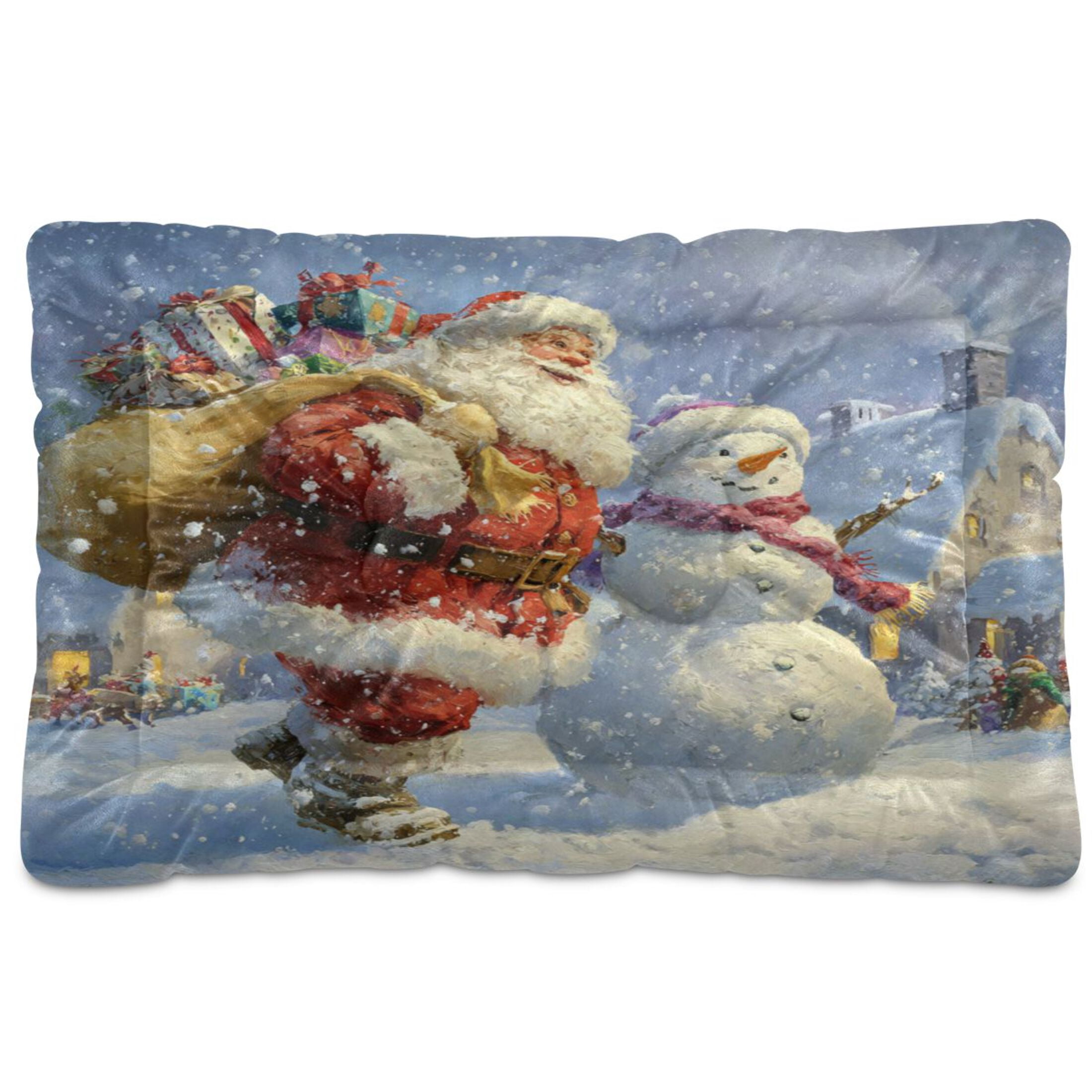 Qxltty Santa Claus and Snowman Ped Pad Wear-resistant and Hard to Bite Through Sleeping Pad for Small Medium Large Dogs Winter Pet Bed 36×24in