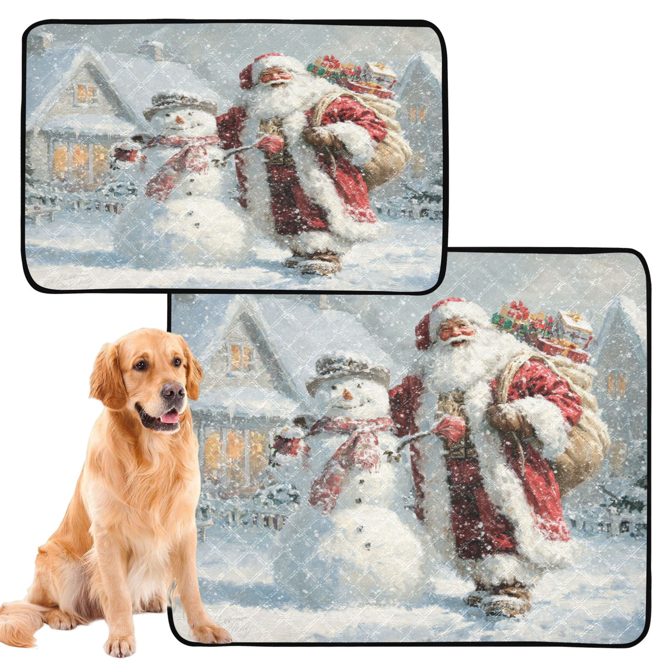 Qxltty Santa Claus and Snowmen Cat litter Pads Pet Set of 2 Diaper Mats Center Anti-leakage Layer Absorbent Soft and Comfortable
