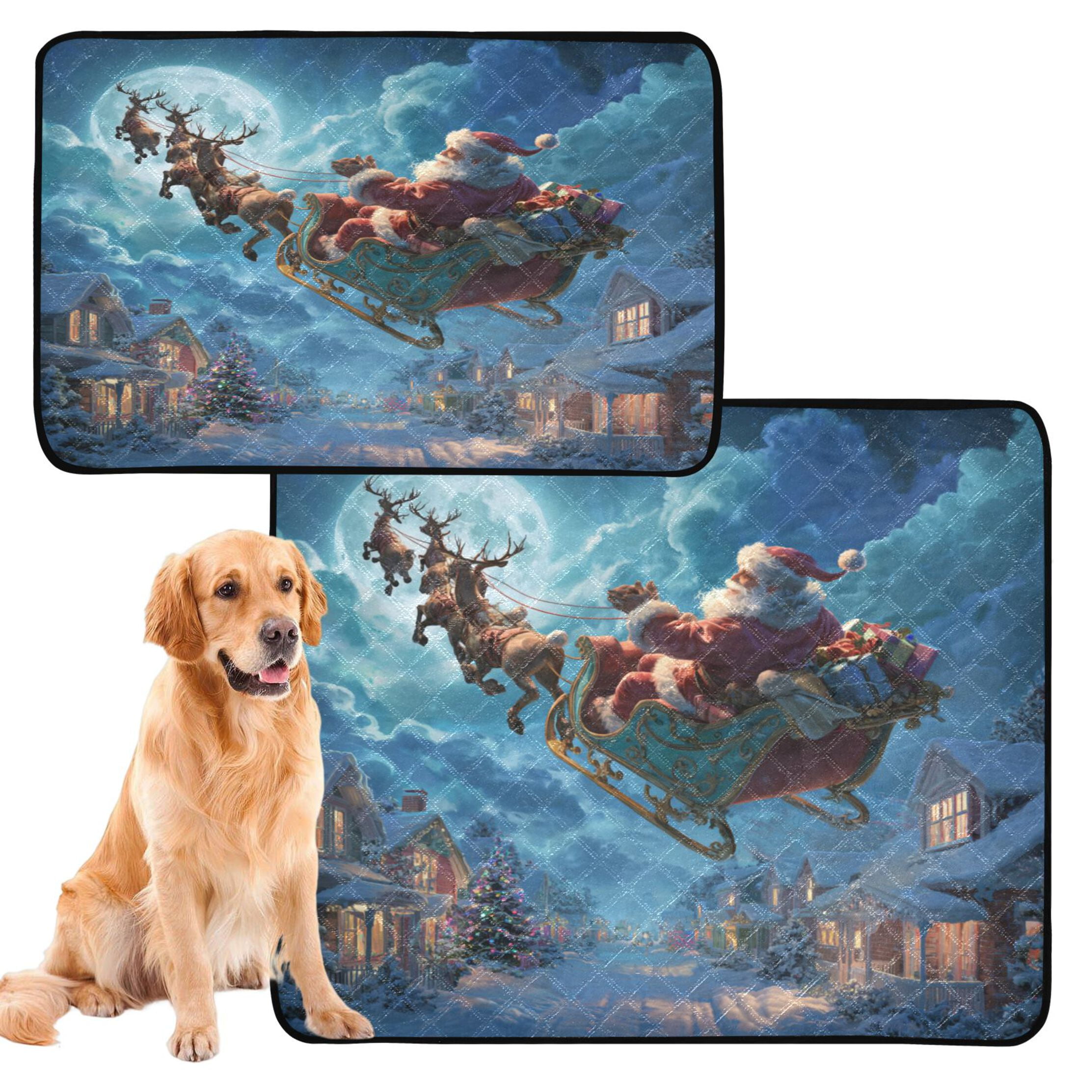Qxltty Santa Sleigh Cat litter Pads Pet Set of 2 Diaper Mats Center Anti-leakage Layer Absorbent Soft and Comfortable