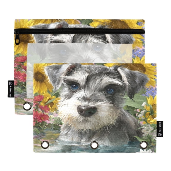 Qxltty Schnauzer Puppy Pencil Pouches for 3 Ring Binder Clear Window Zipper Pencil Case for Office College Supplies