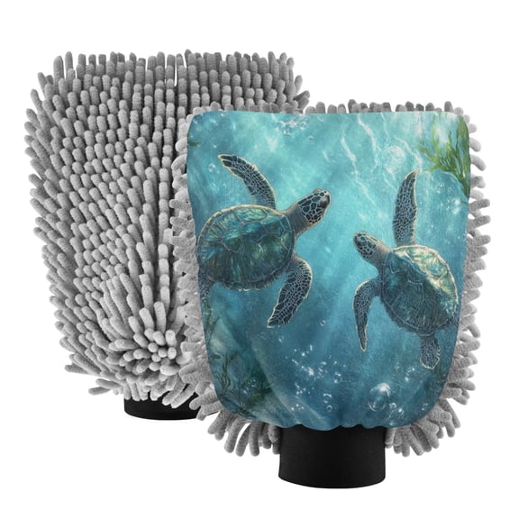 Qxltty Sea Turtle Car Wash Mitt 2pcs Scratch Free Lint-Free Antistatic Microfiber 8.07×11.8in