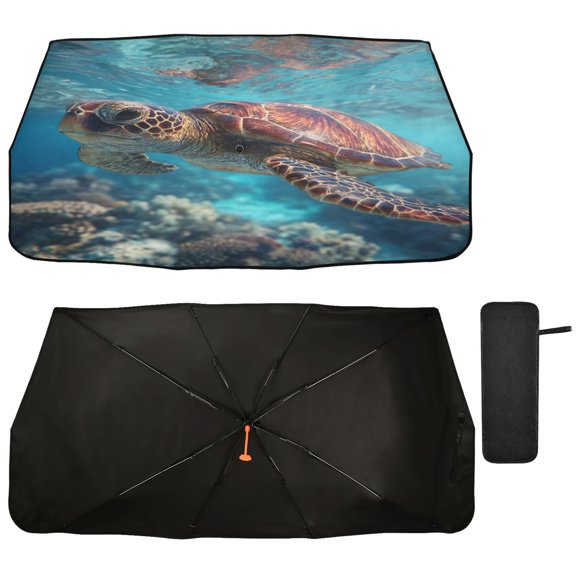 Qxltty Sea Turtle Car Windshield Sunshade Umbrella Quality Black Rubberized Fabric Can Effectively Block UV Rays Heat