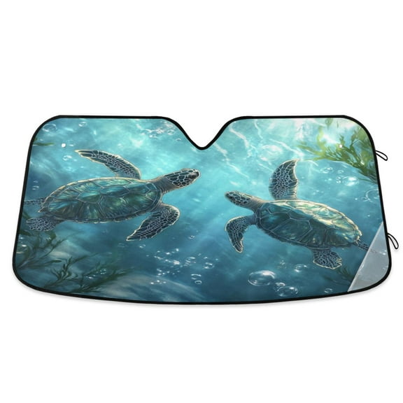 Qxltty Sea Turtle Car Windshield Sunshades Foldable UV Rays Sun Visor Protector Keep Your Vehicle Cool 53×23.5in