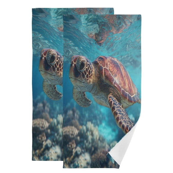 Qxltty Sea Turtle Face Towel Set of 2 Polyester Cotton Soft Bath Towels for Bathroom Kitchen Hotel Spa 28.3x14.4in