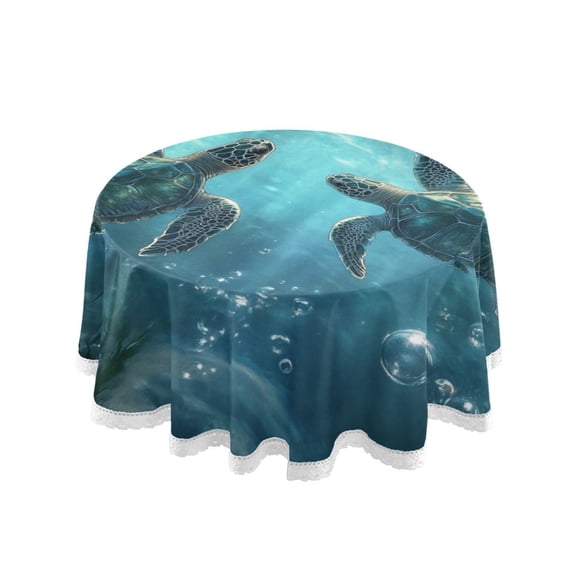 Qxltty Sea Turtles Round Tablecloth 60 Inch Dia Washable Table Cover with Dust-Proof Wrinkle Resistant for Restaurant Picnic Indoor and Outdoor Dining