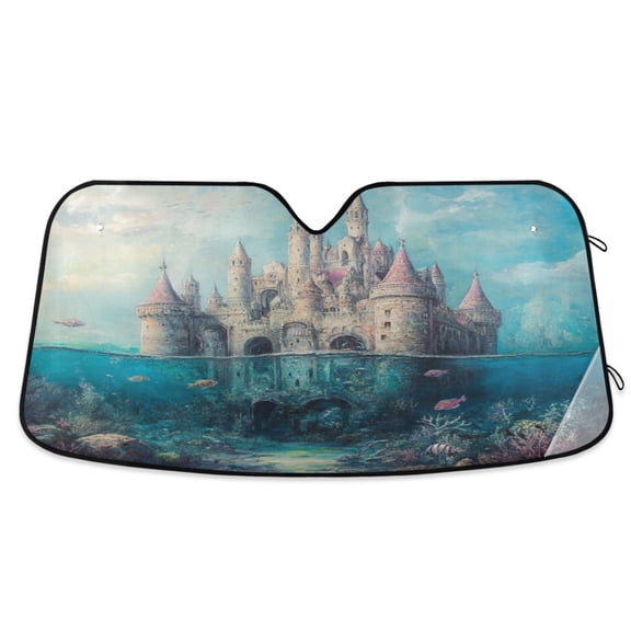 Qxltty Seabed Castle Car Windshield Sunshades Foldable UV Rays Sun Visor Protector Keep Your Vehicle Cool 53×23.5in